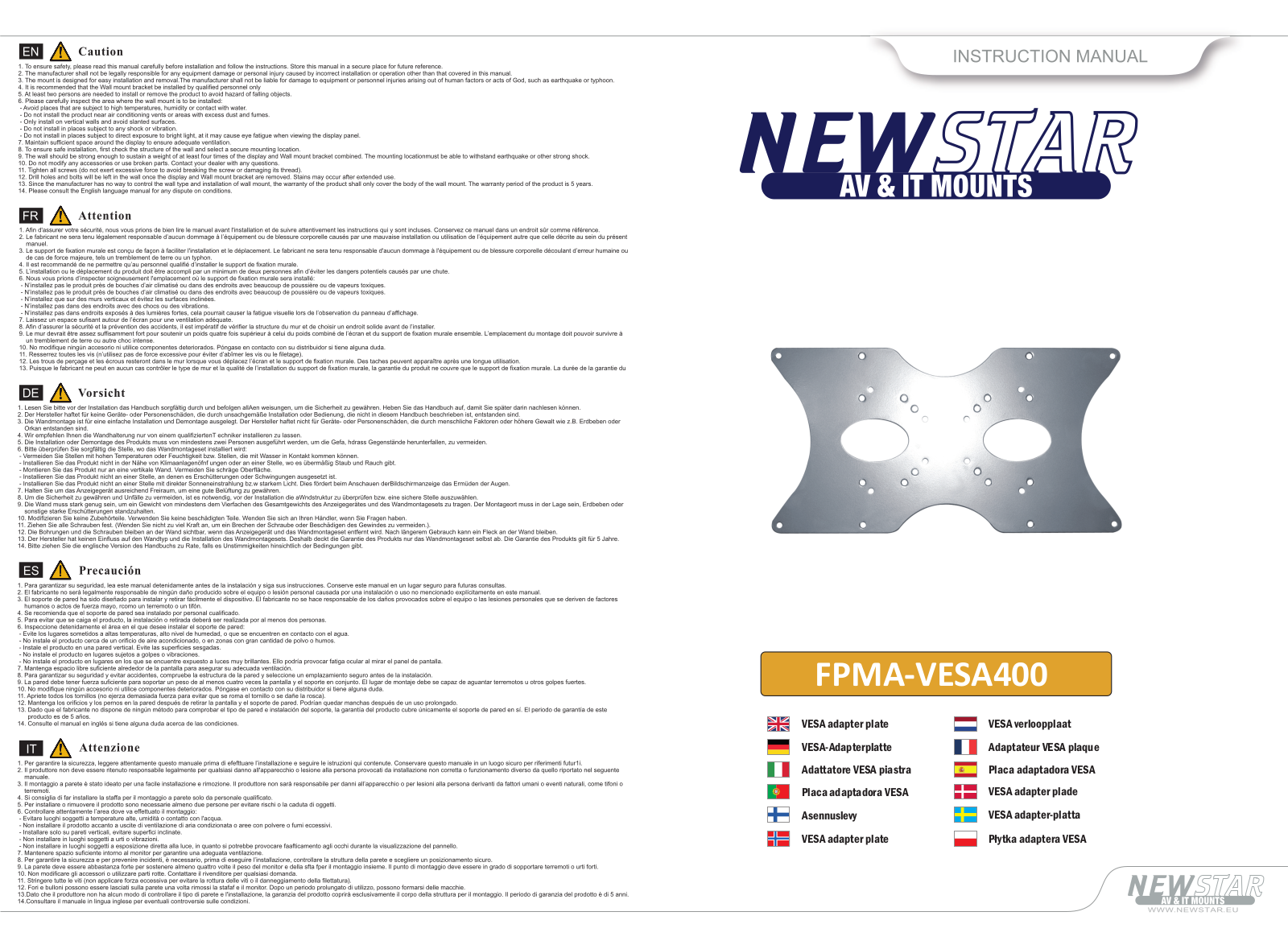 Newstar FPMA-VESA400 User Manual