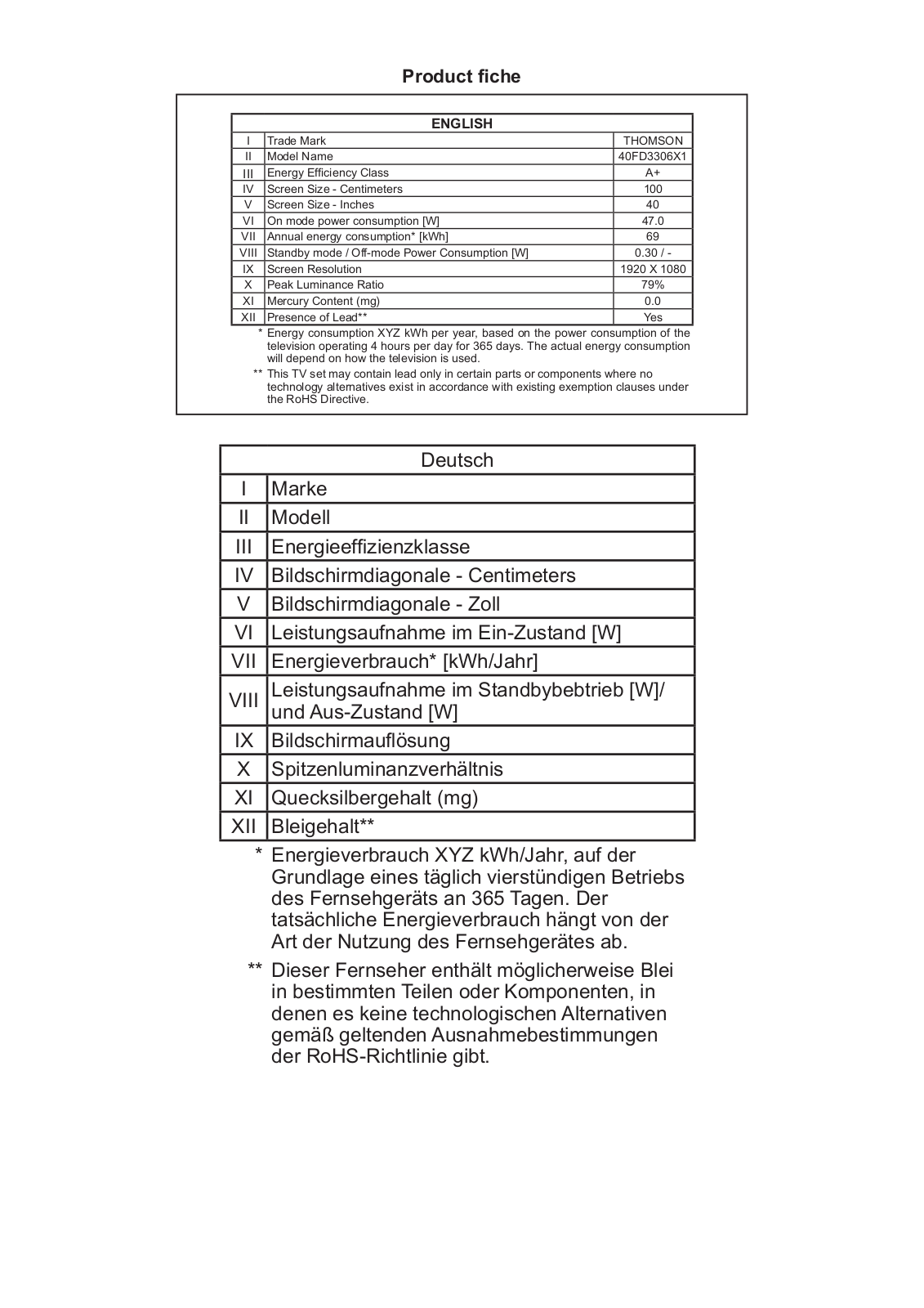 Thomson 40FD3306X1 User Manual