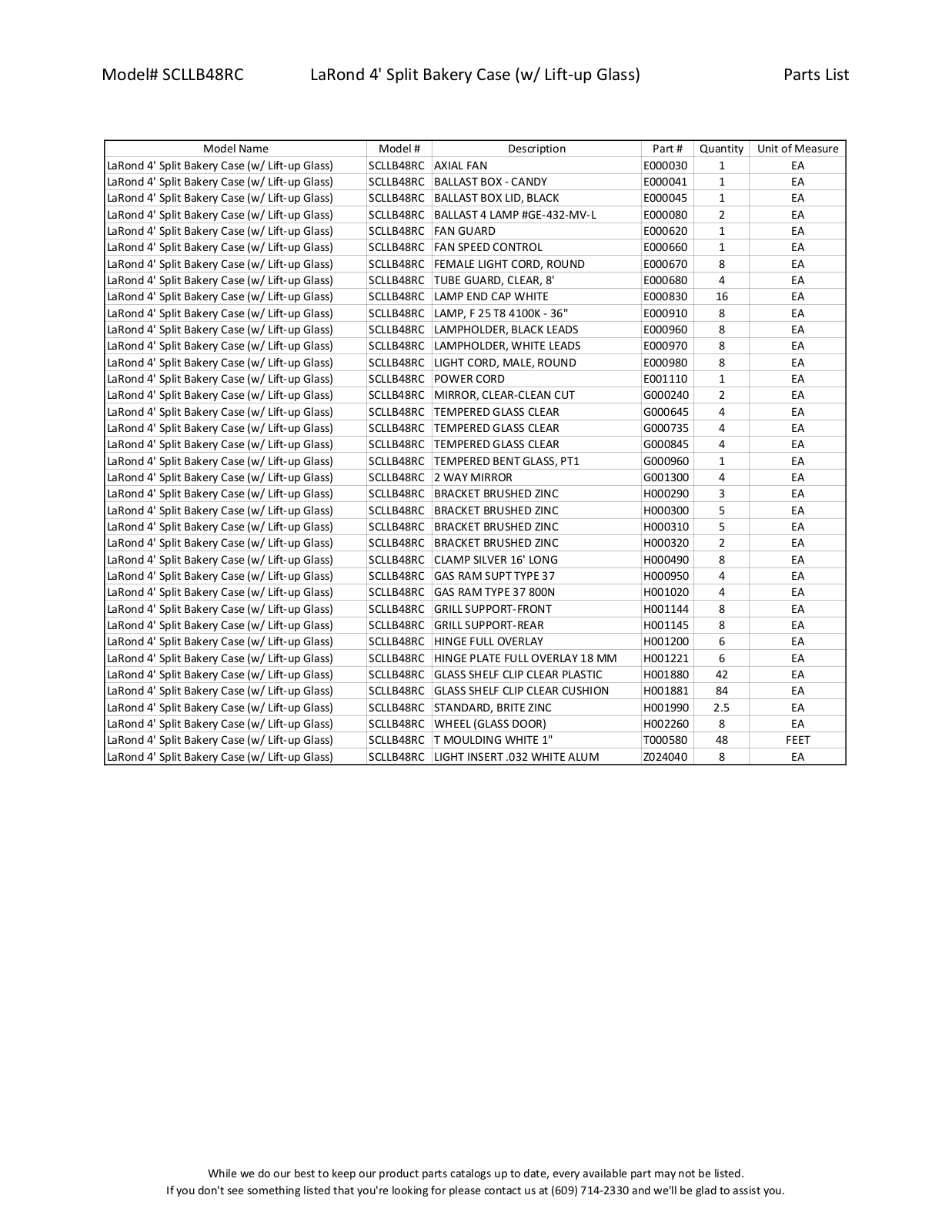 RPI Industries SCLLB48RC Parts List