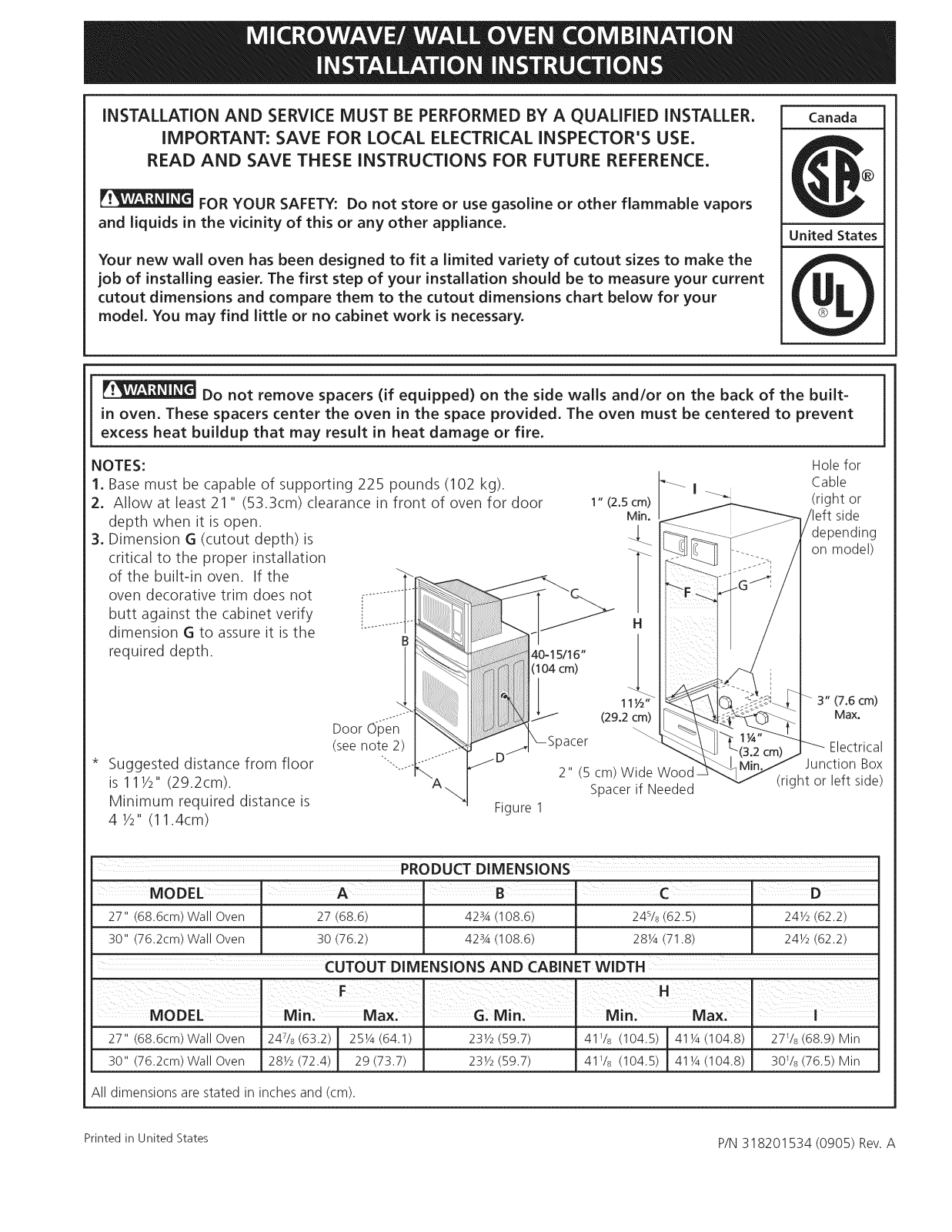 Frigidaire CPMC3085KF1, CPMC3085KF3 Installation Guide
