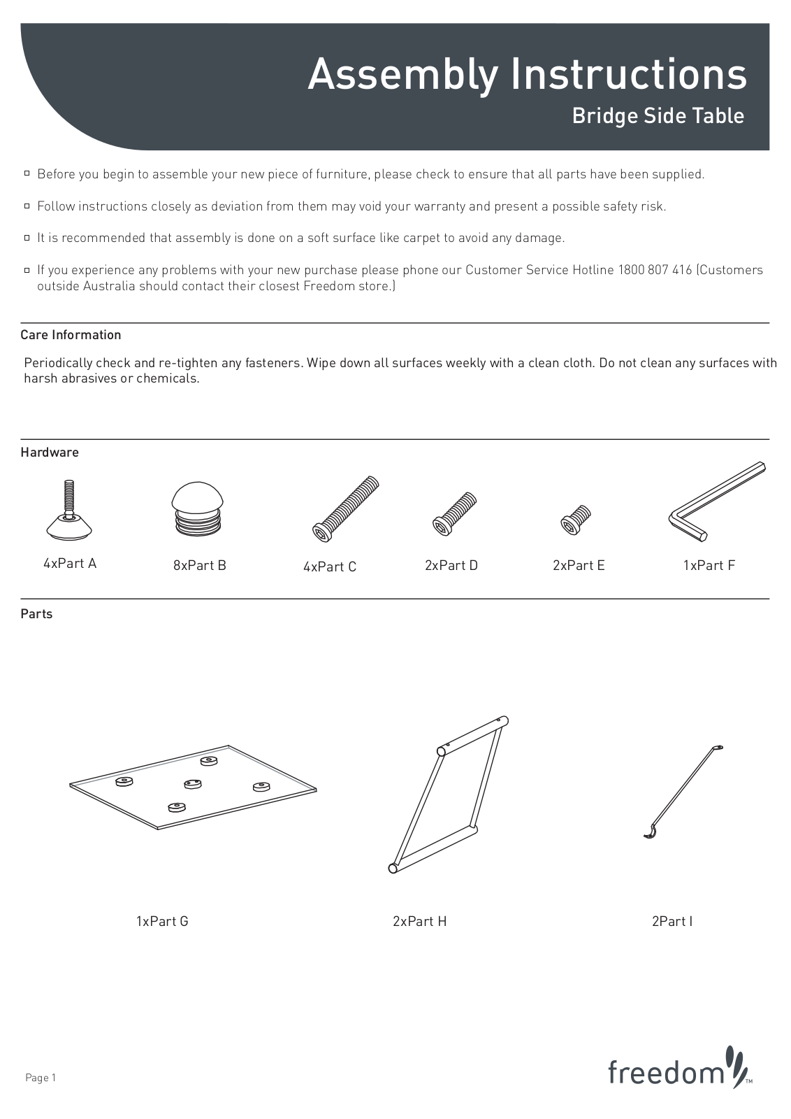 Freedom Bridge Side Table Assembly Instruction