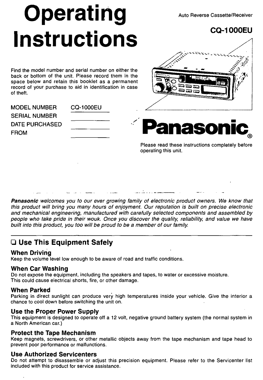 Panasonic CQ-1000EU User Manual