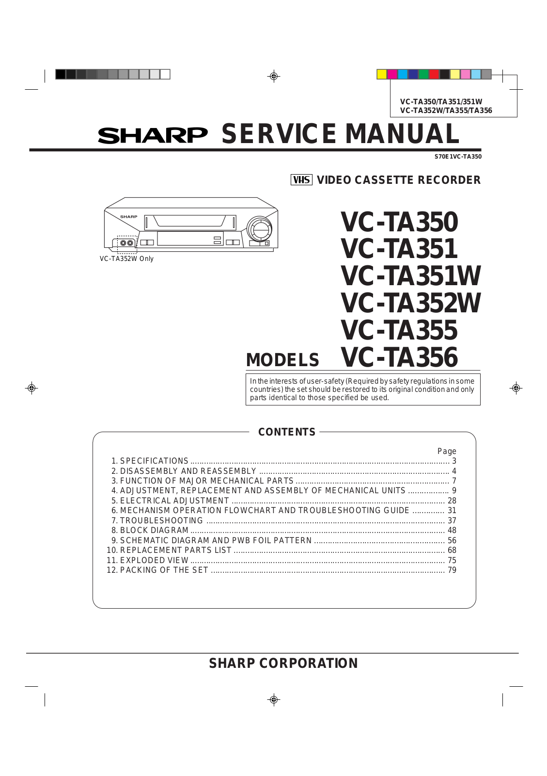SHARP VC-TA350, VC-TA351, VC-TA351W, VC-TA355, VC-TA356 Service Manual