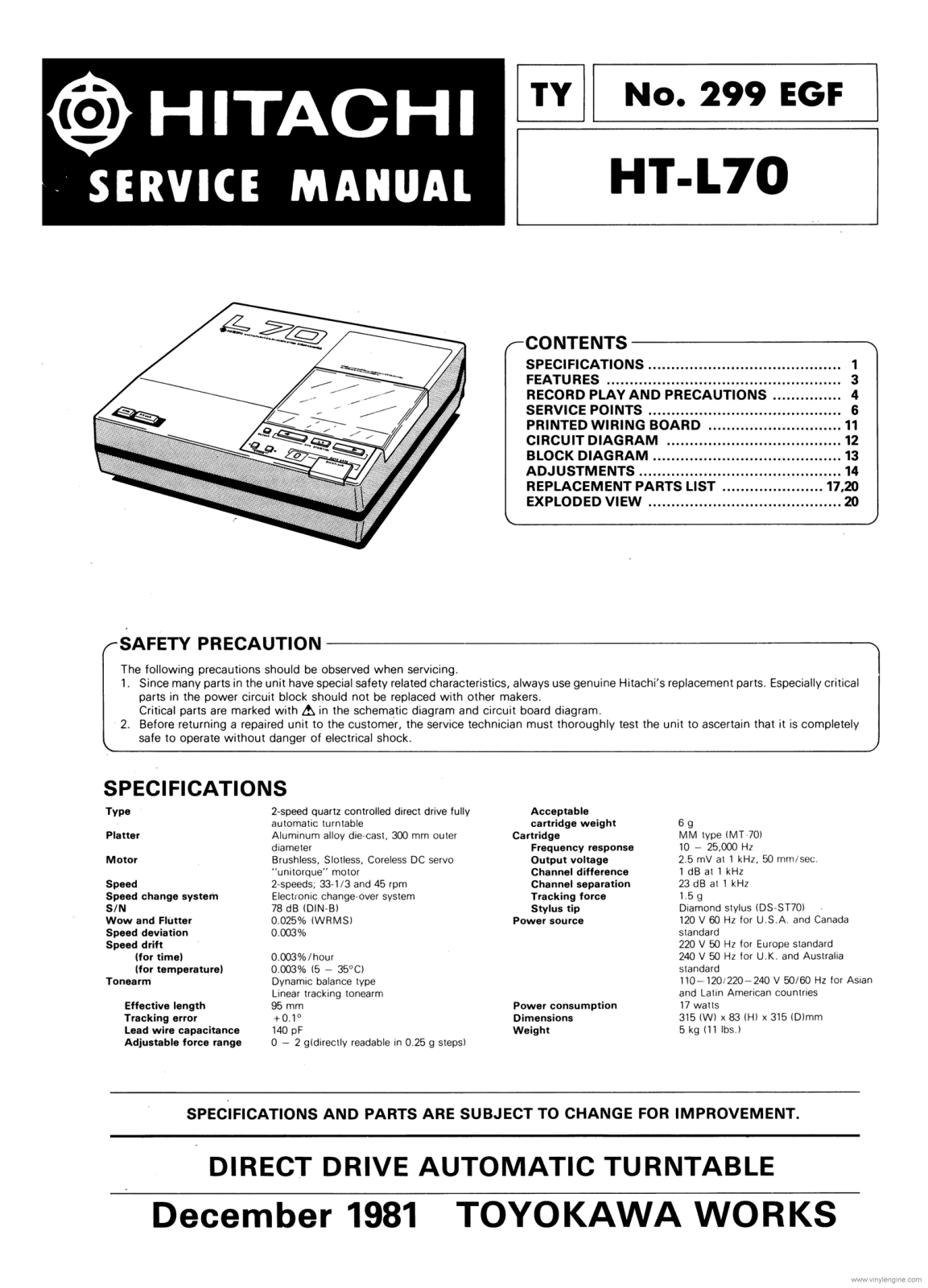 Hitachi HTL-70 Service Manual