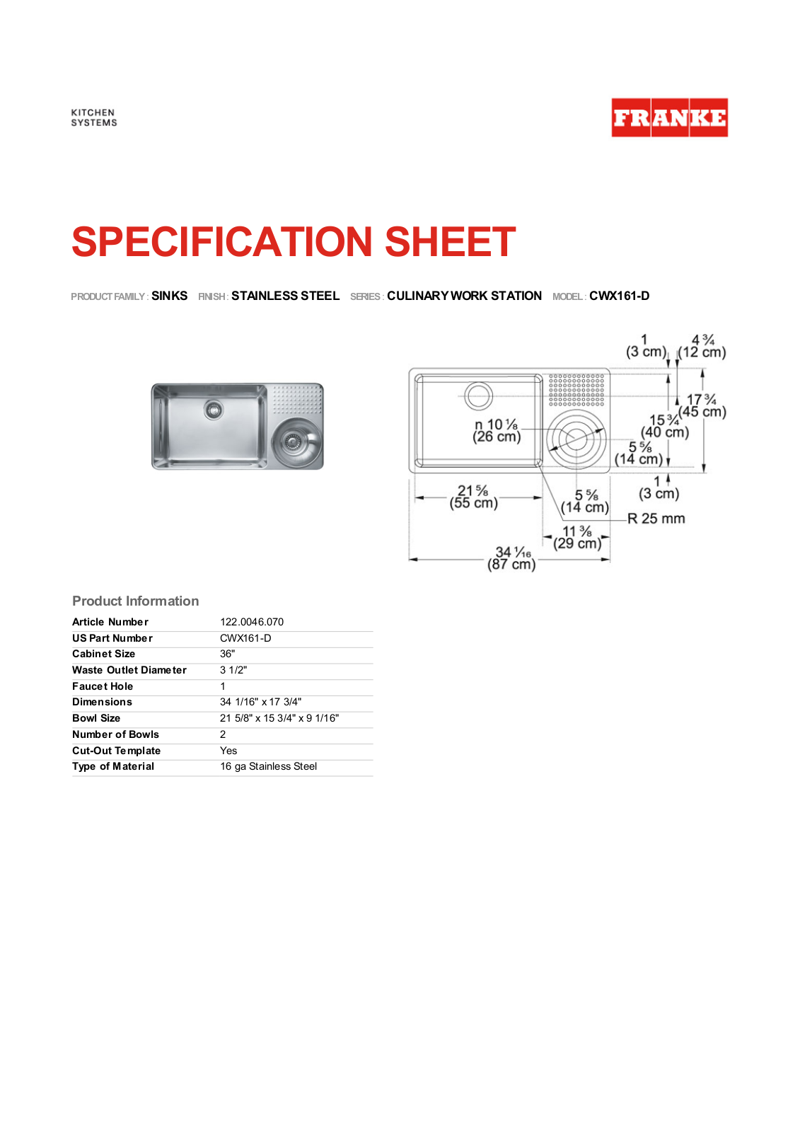 Franke Foodservice CWX161-D User Manual