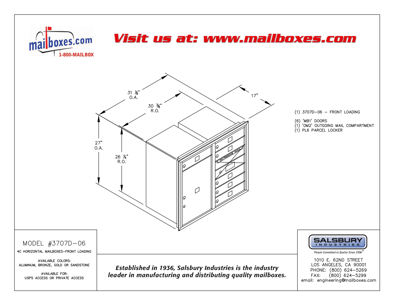 Salsbury Industries 3707D06ZFU, 3707D06ZFP User Manual