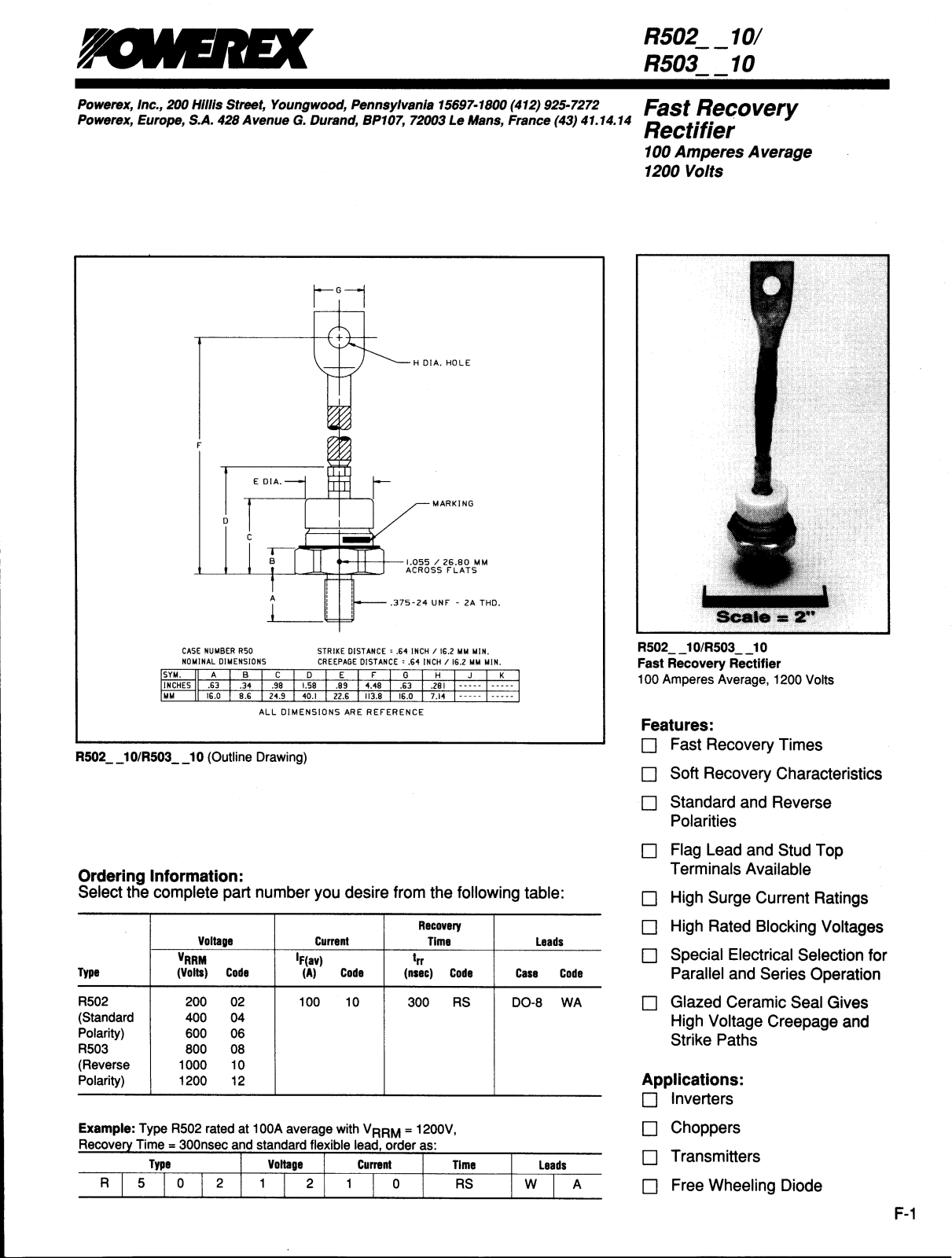 POWEREX R5020810RSWA, R5021010RSWA, R5030610RSWA, R5030810RSWA, R5031010RSWA Datasheet