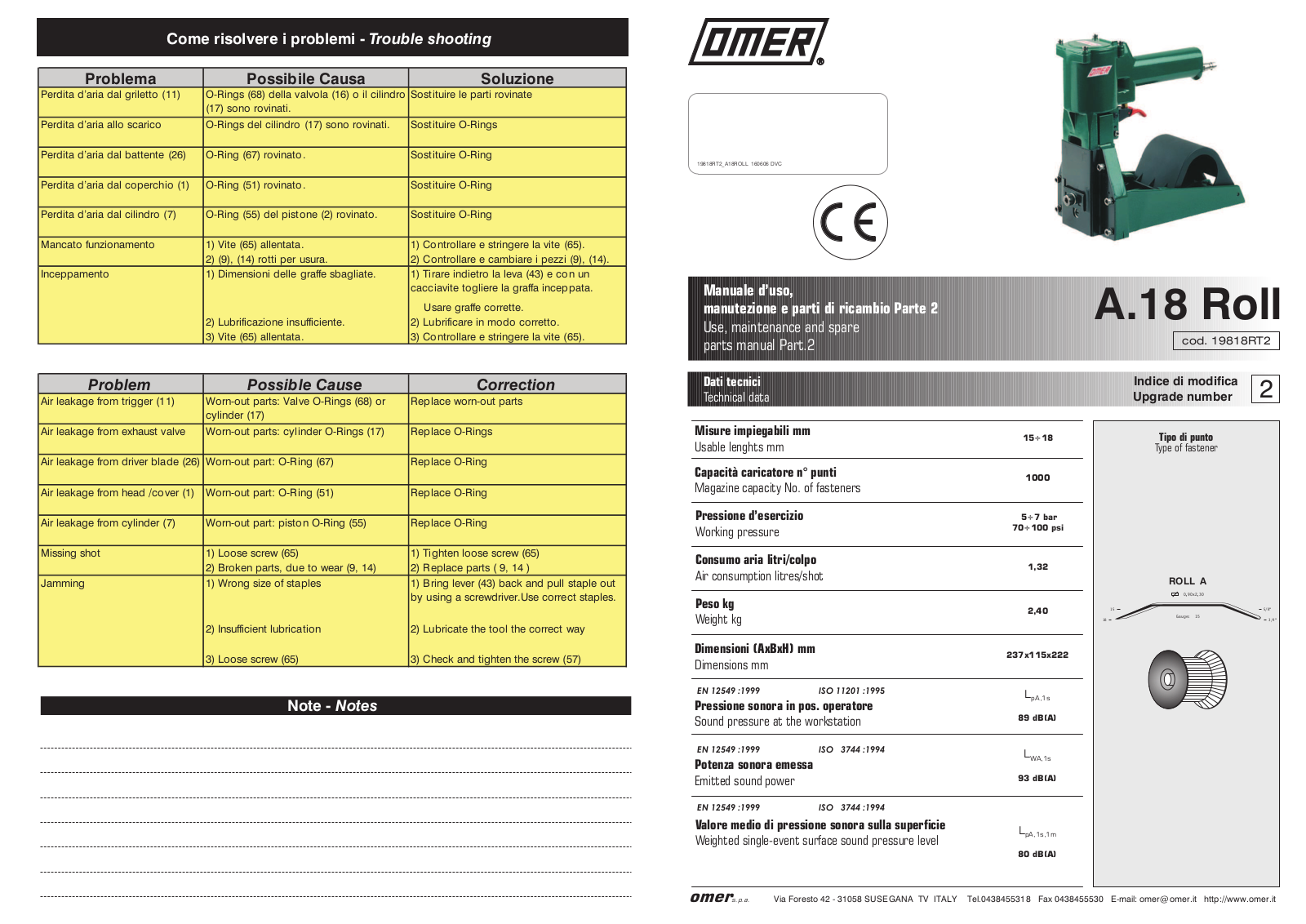 Omer A.18 Roll Maintenance Manual