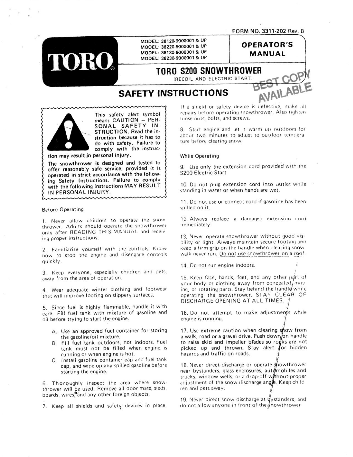 Toro 38120, 38220, 38230 Operator's Manual