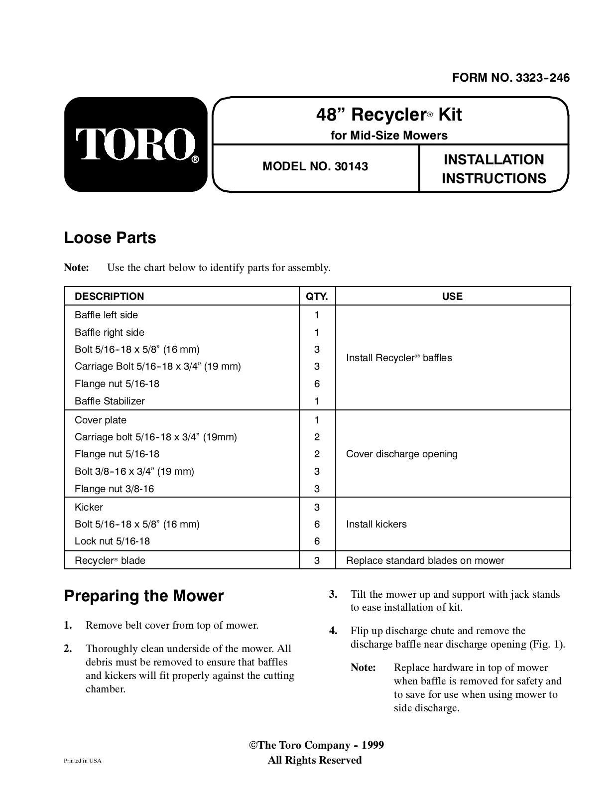 Toro 30143 Installation Instructions