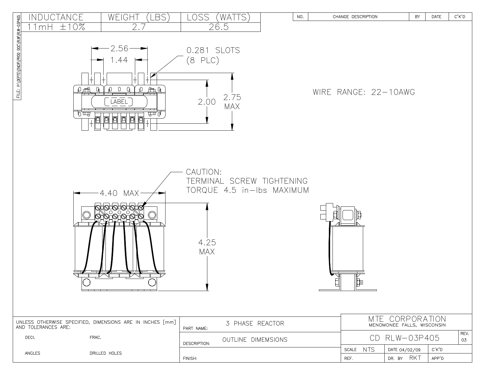 MTE RLW-03P405 CAD Drawings