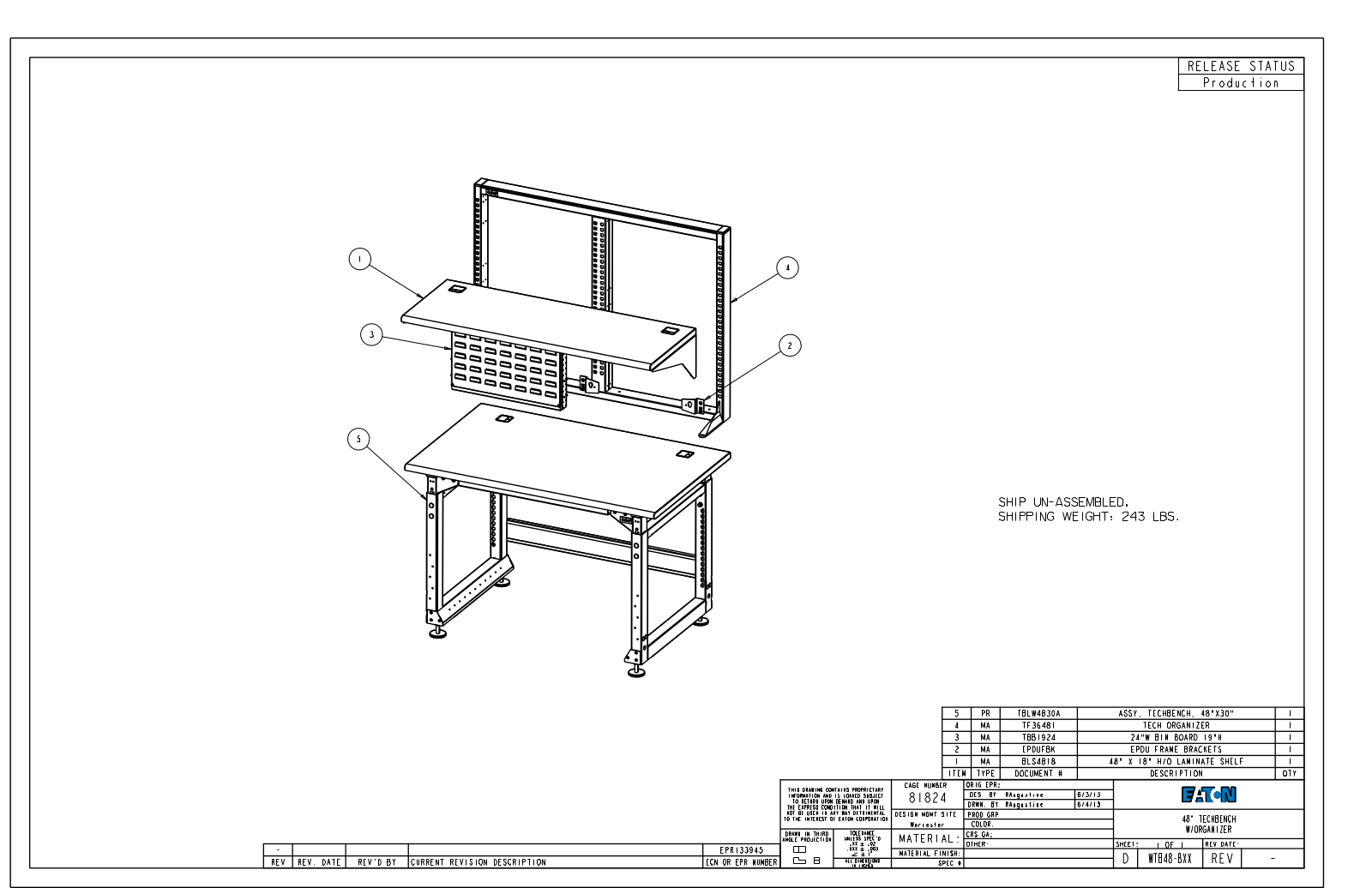 Eaton Benches By Wright Line WTB48-BXX Dimensional Sheet