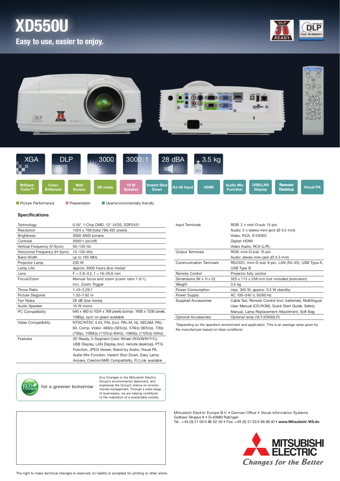 Mitsubishi XD550U DATASHEET