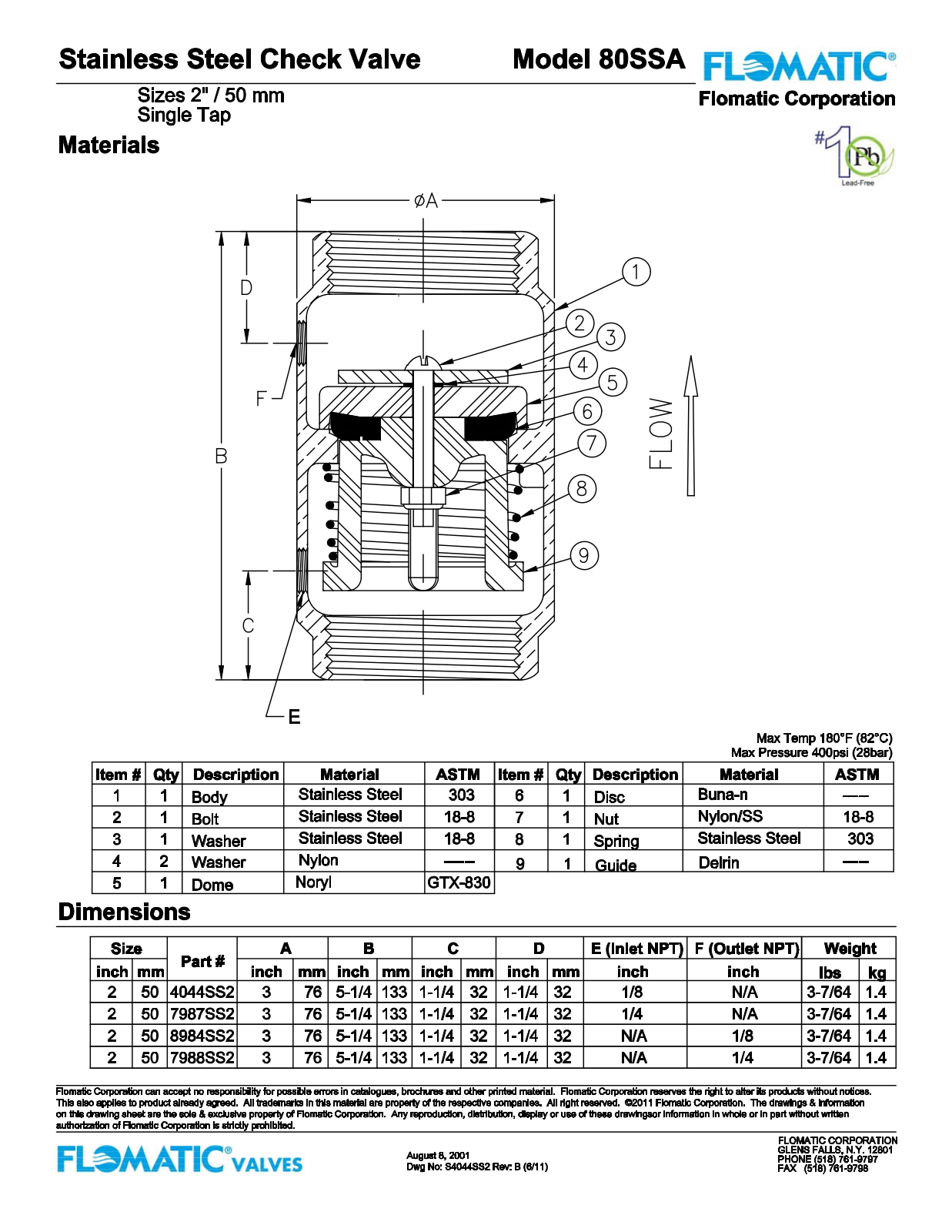 Flomatic 80SSA Parts List