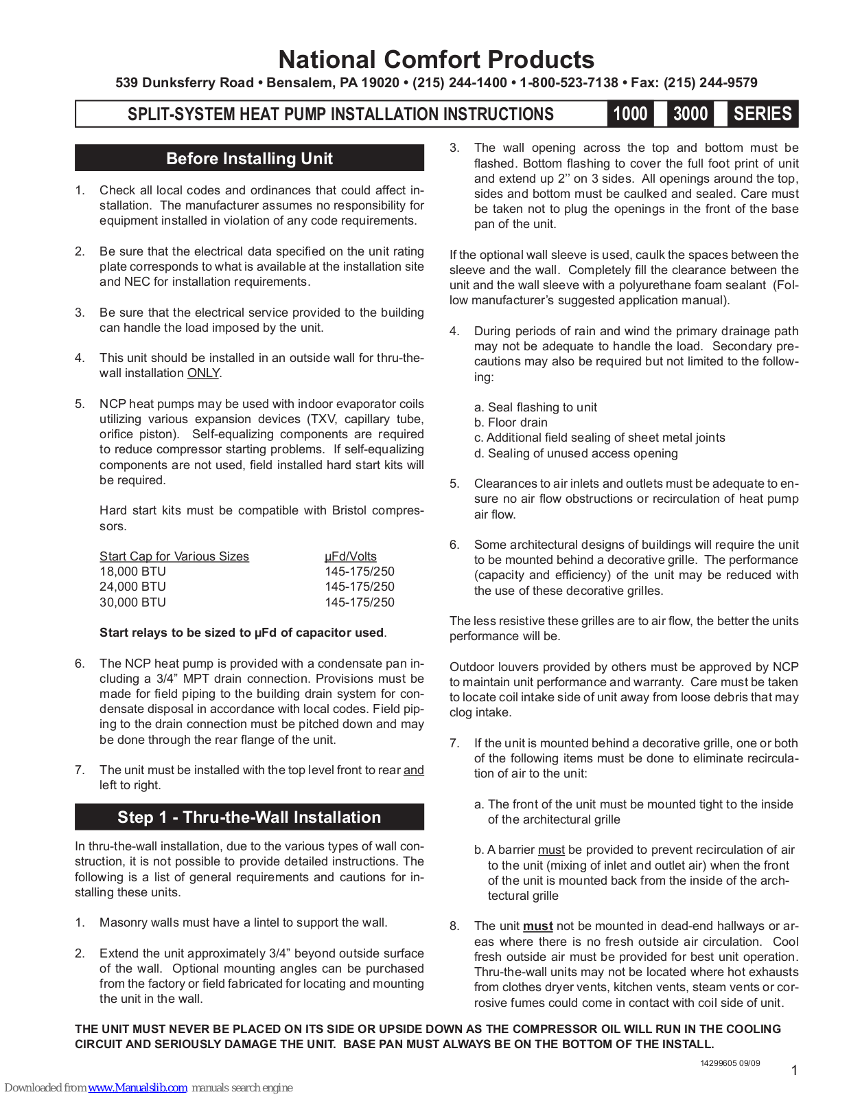 NCP NCHP-018, NCHP-024, NCPC-024, NCHP-030, NCPC-030 Installation Instructions Manual - ManualMachine.com