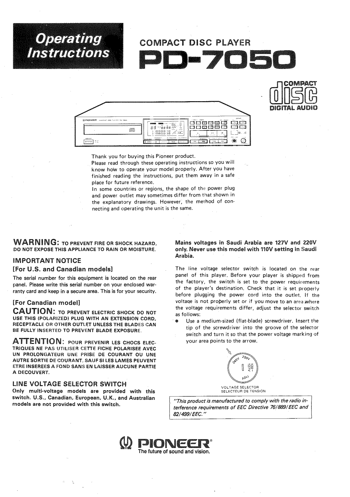 Pioneer PD-7050 Owners manual