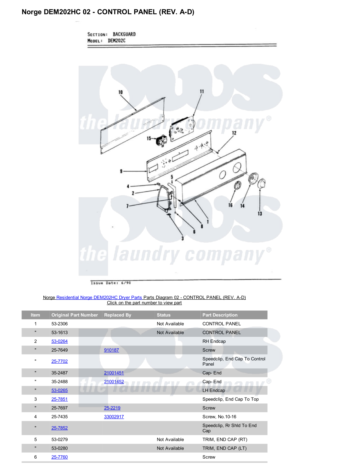 Norge DEM202HC Parts Diagram