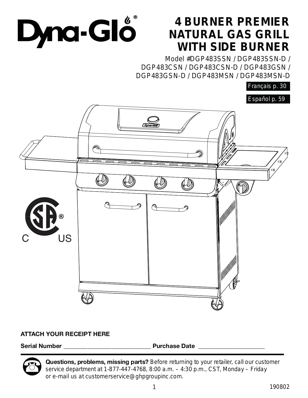 Dyna-Glo DGP483SSN, DGP483SSN-D, DGP483CSN, DGP483CSN-D, DGP483GSN User Manual