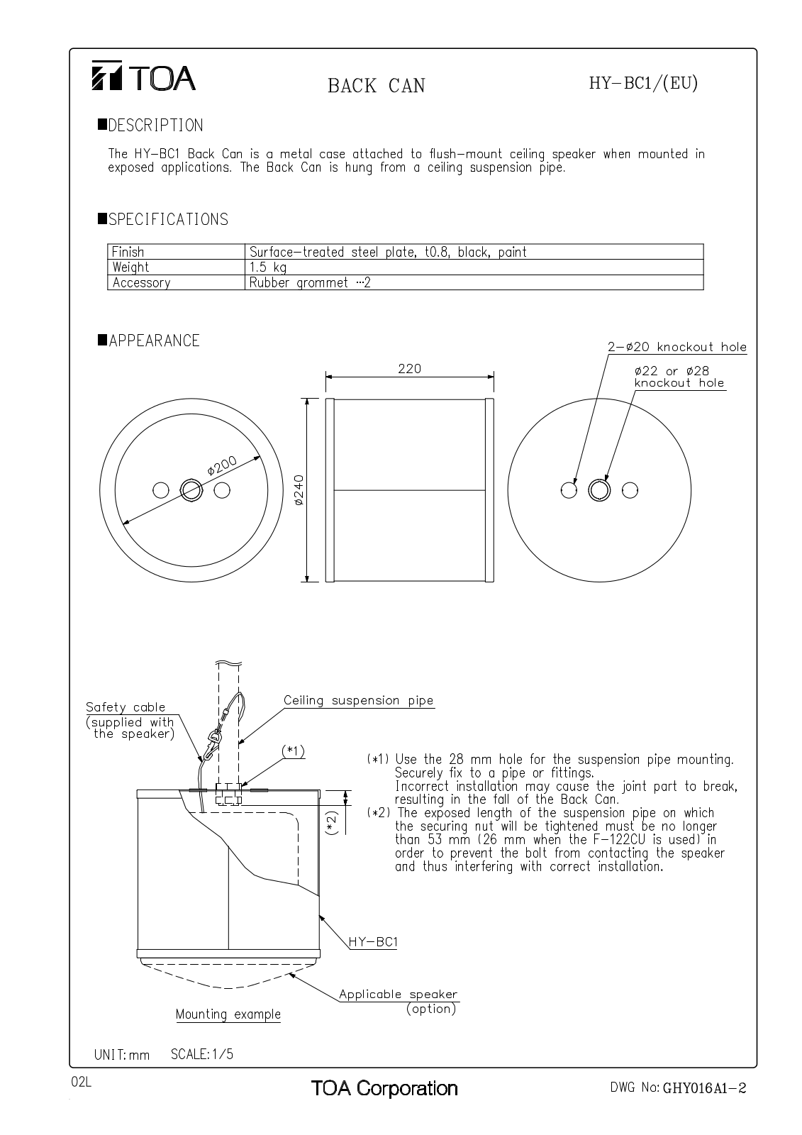 TOA HY-BC1 User Manual