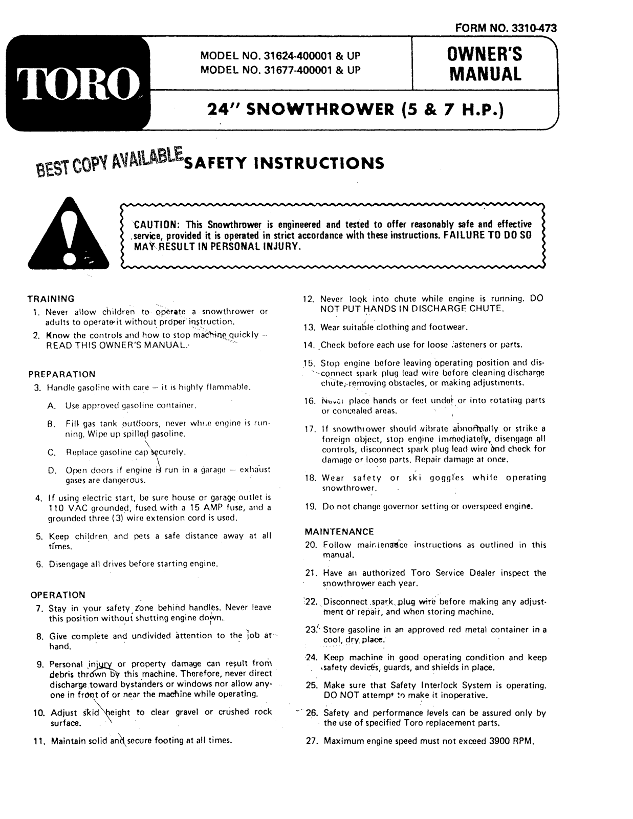 Toro 31624, 31677 Operator's Manual