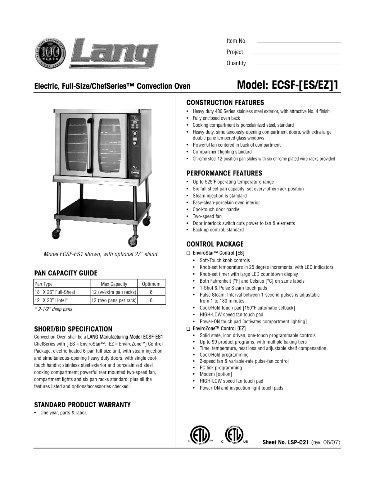 Lang ECSF-ES1 General Manual