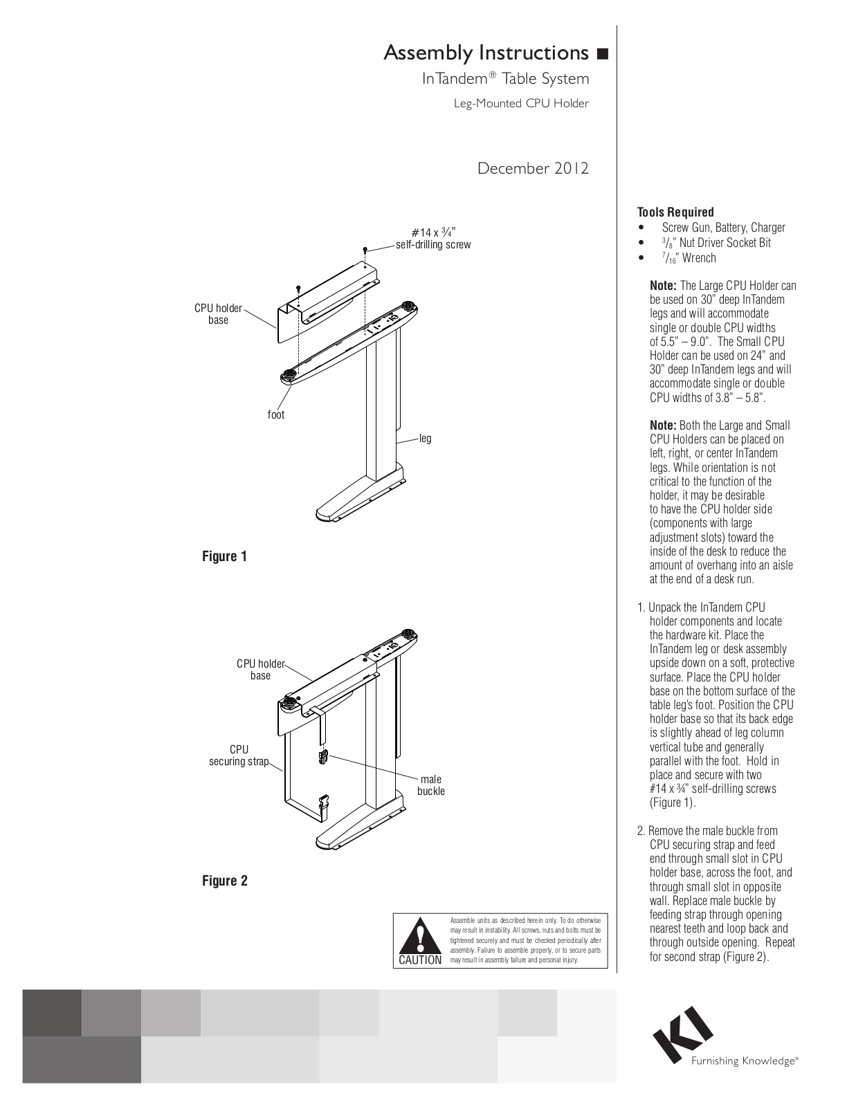 KI InTandem Leg-Mounted CPU Holder Assembly Instructions Manual