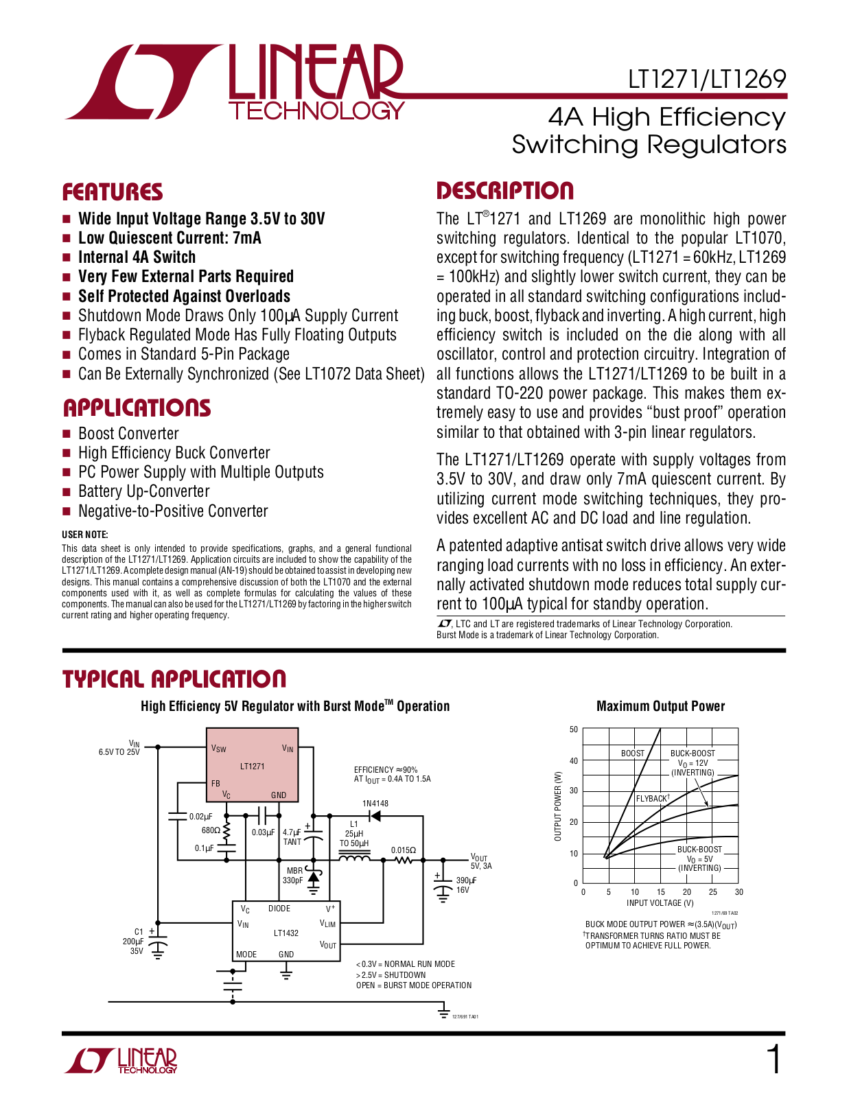 Linear Technology LT1271, LT1269 Datasheet