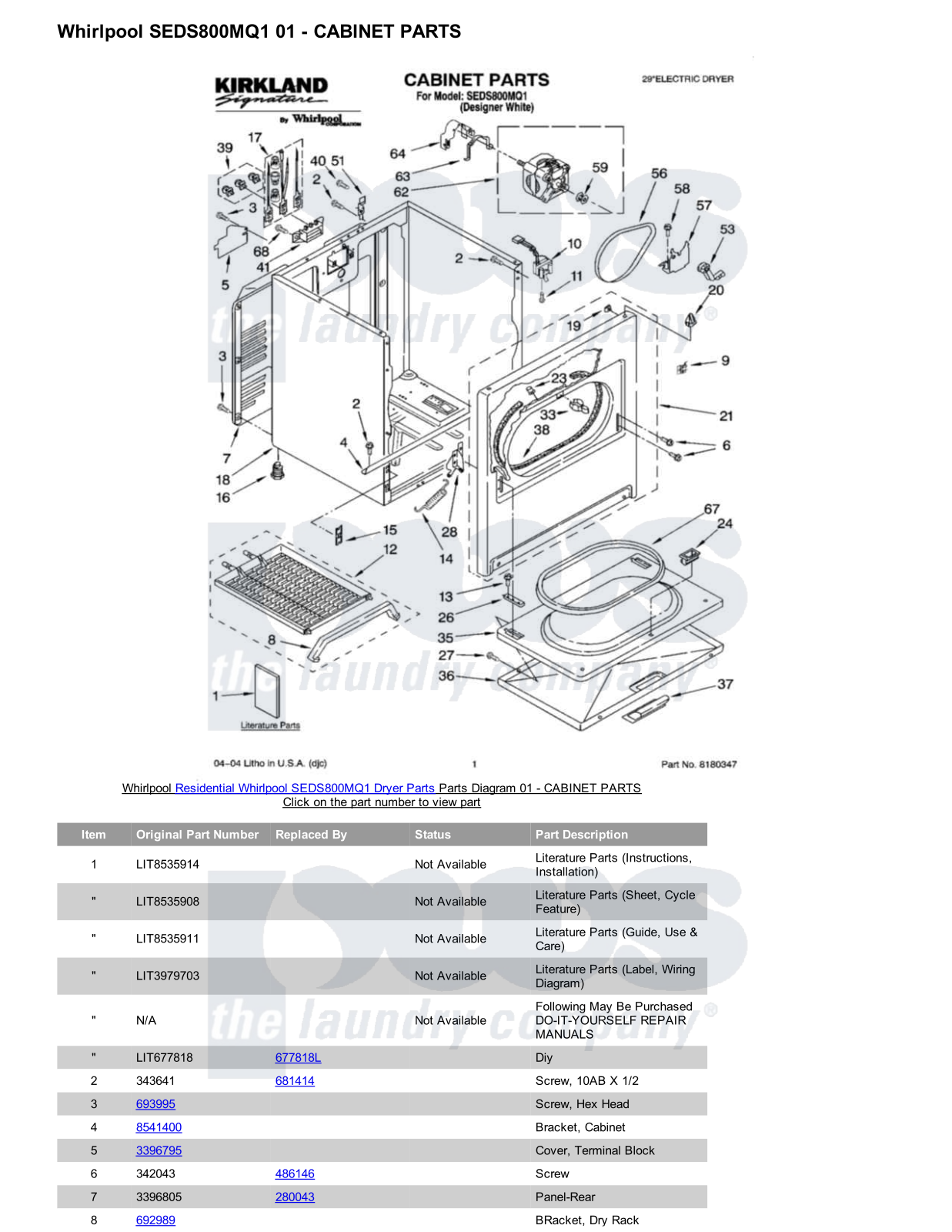 Whirlpool SEDS800MQ1 Parts Diagram