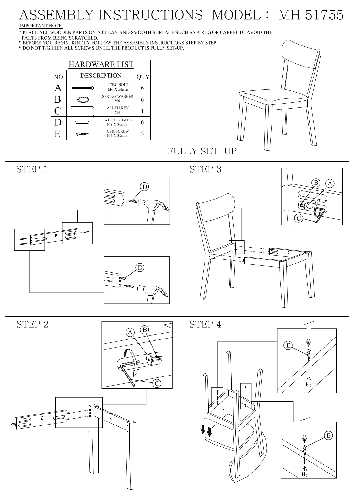 Stool Group MH 51755 ASSEMBLY INSTRUCTIONS