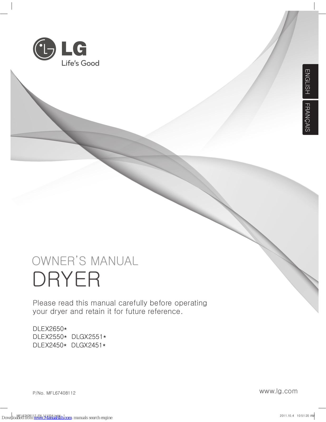 LG DLEX2650x, DLGX2551x, DLEX2550x, DLGX2451x, DLEX2450x Owner's Manual