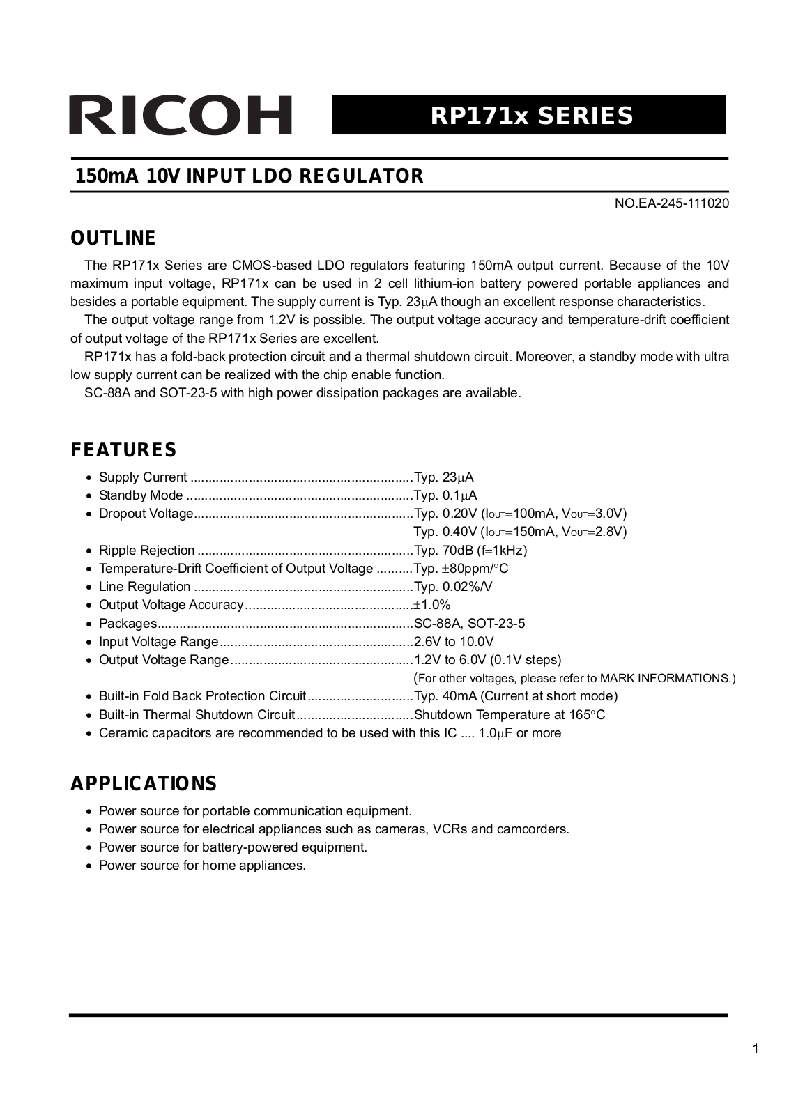 RICOH RP171x Technical data