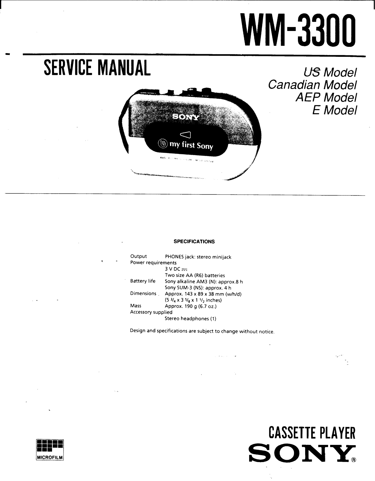 Sony WM-3300 User Manual