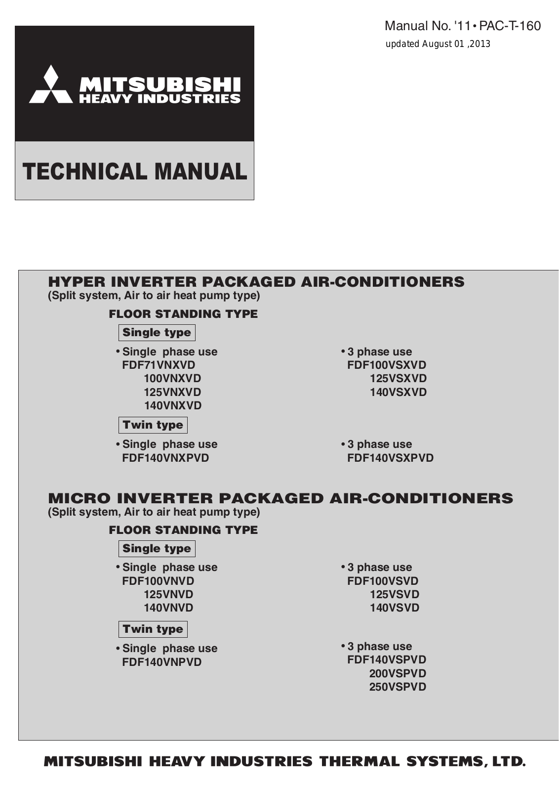 Mitsubishi FDF125VNXVD, FDF140VNXVD, FDF125VSXVD, FDF140VSXVD, FDF100VNXVD Technical Manual