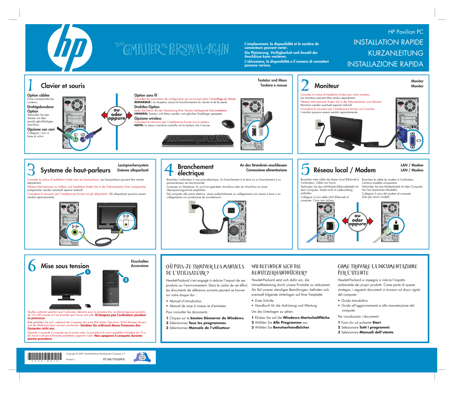 Hp PAVILION A6110, PAVILION A6200, PAVILION A6250, PAVILION A6210, PAVILION A6100 SETUP POSTER