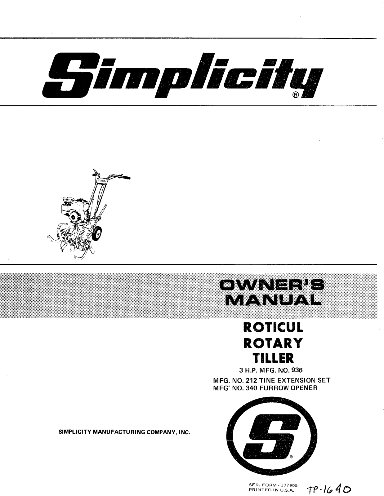 Simplicity 936, 340, 212 User Manual