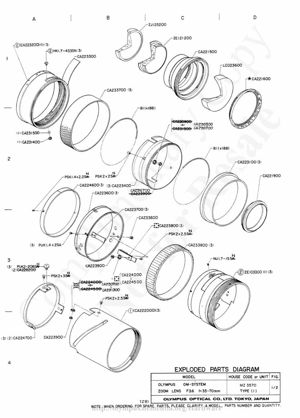 OLYMPUS 35-70mm f3.6 Service Manual