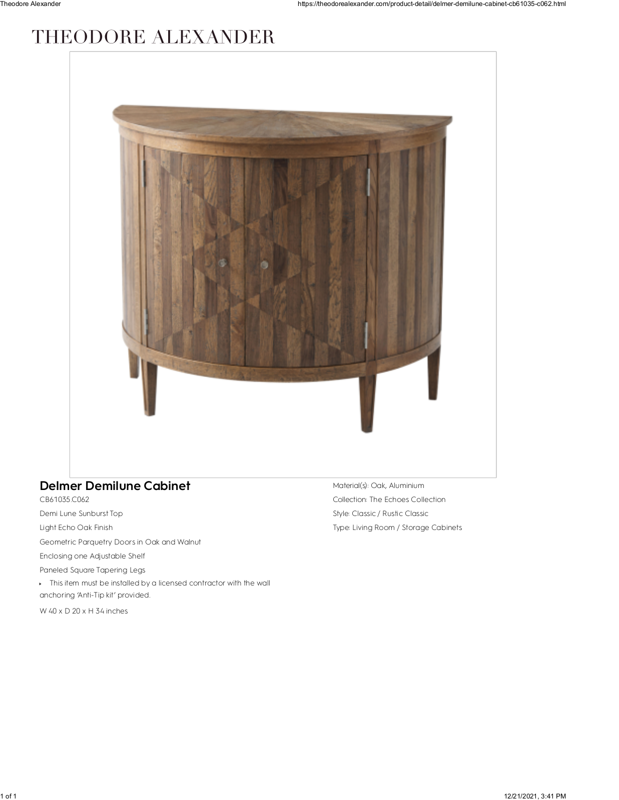Theodore Alexander FPLJ3354 Specifications - ManualMachine.com