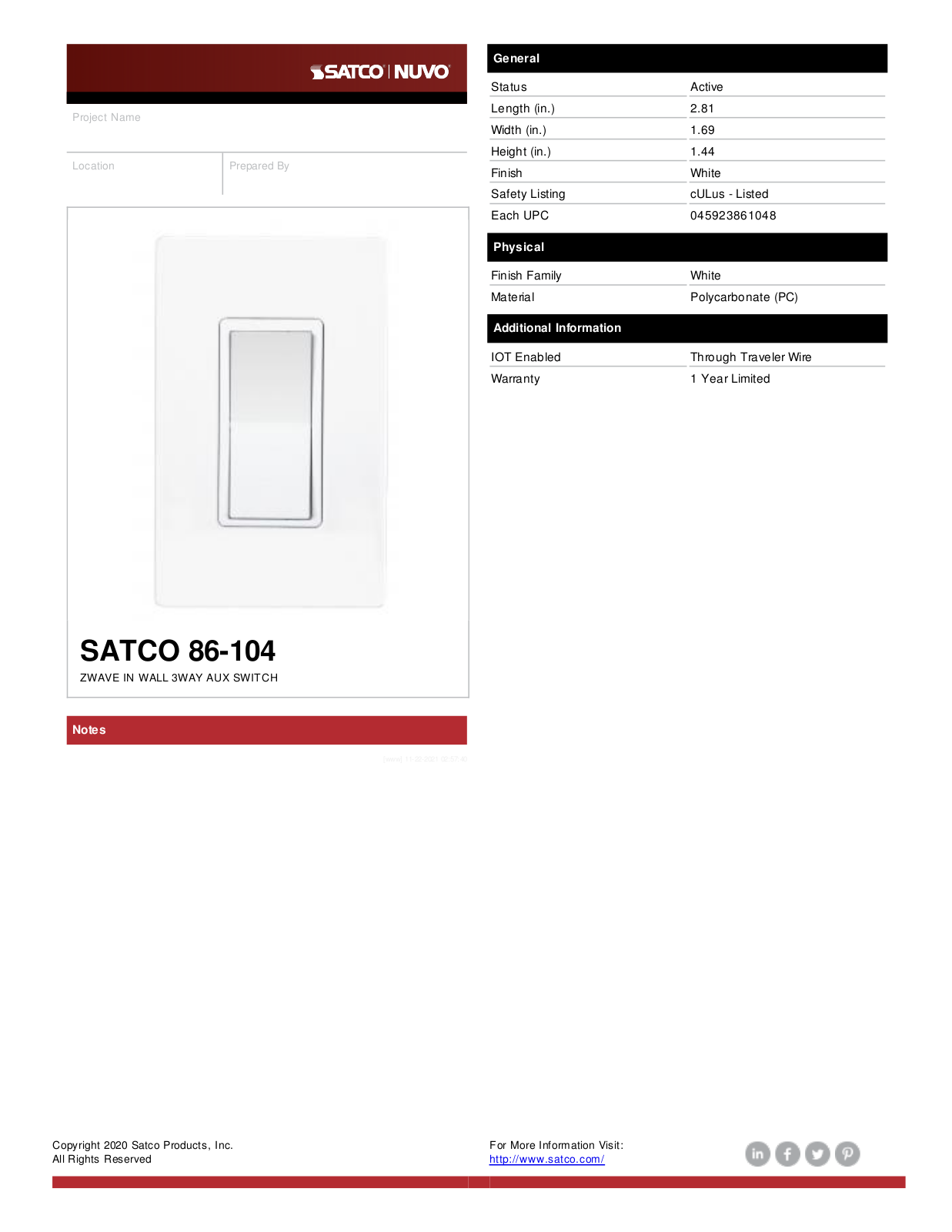 Satco KLR1188 Specifications - ManualMachine.com