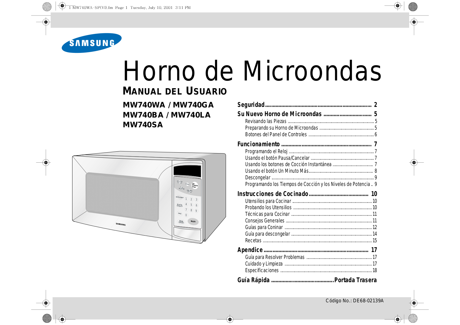 Samsung MW740WA, MW740SA, MW740LA, MW740BA User Manual