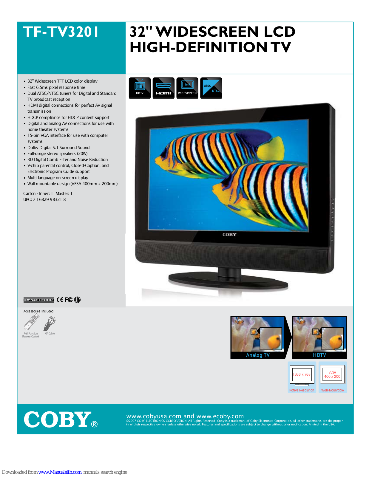 Coby TF-TV3201 Specifications