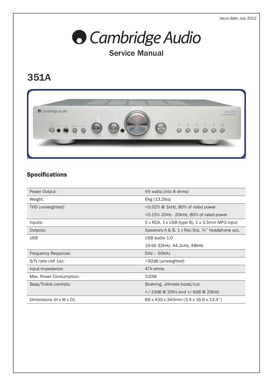 Cambridge Audio Azur 351A Schematic