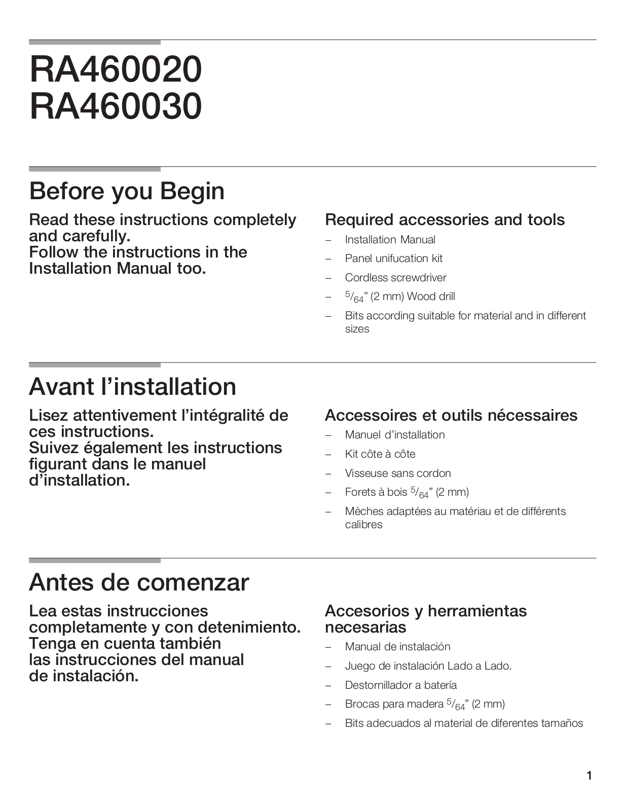 Gaggenau RA460030 Installation Guide