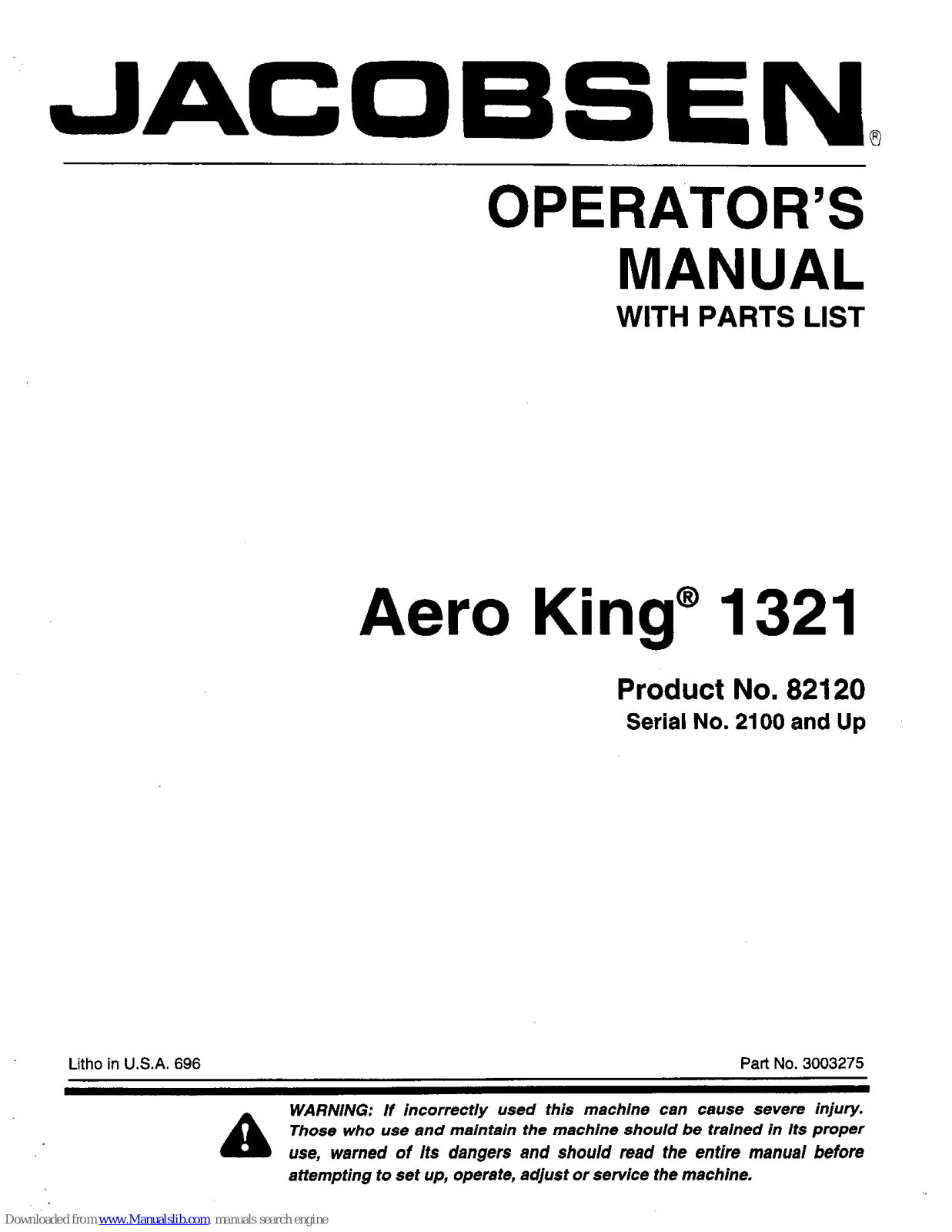 Jacobsen Aero King 1321 Operator's Manual - ManualMachine.com