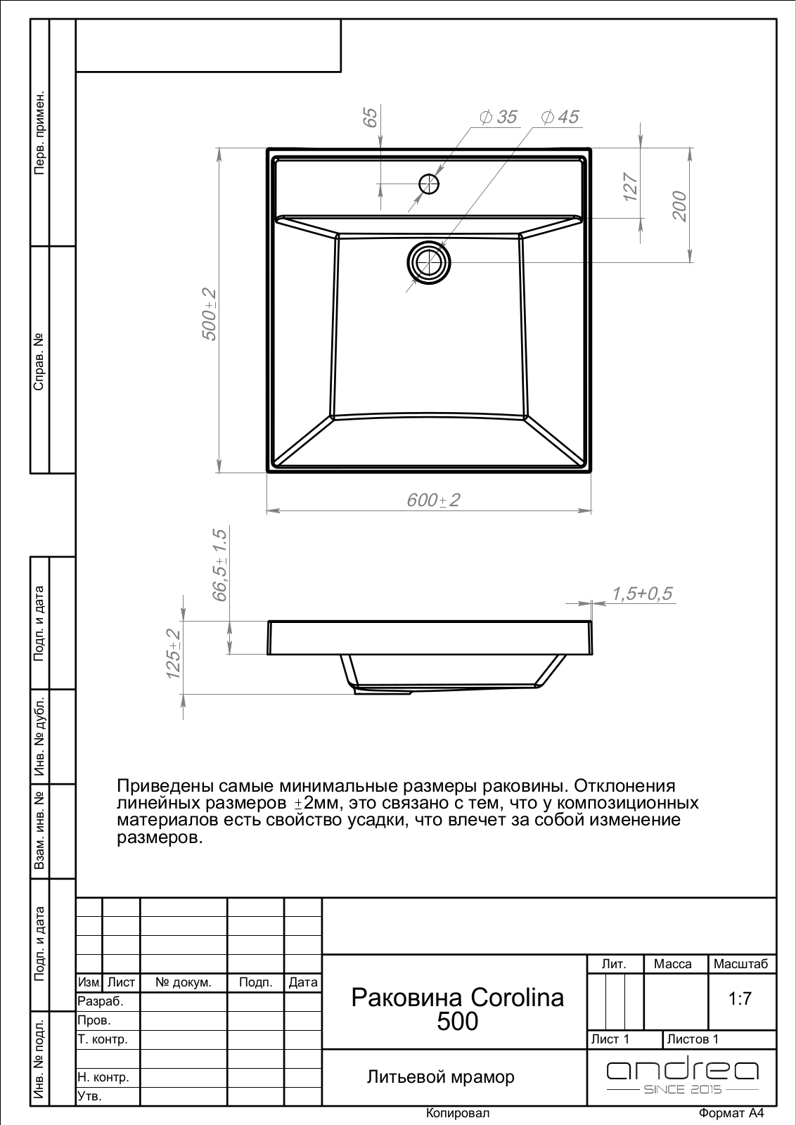 Andrea COROLINA 500 Drawing - ManualMachine.com
