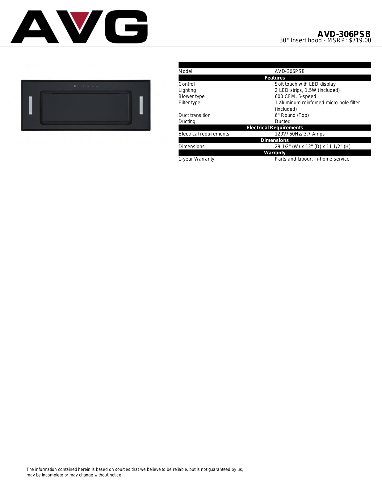 AVG AVD306PSB Specification