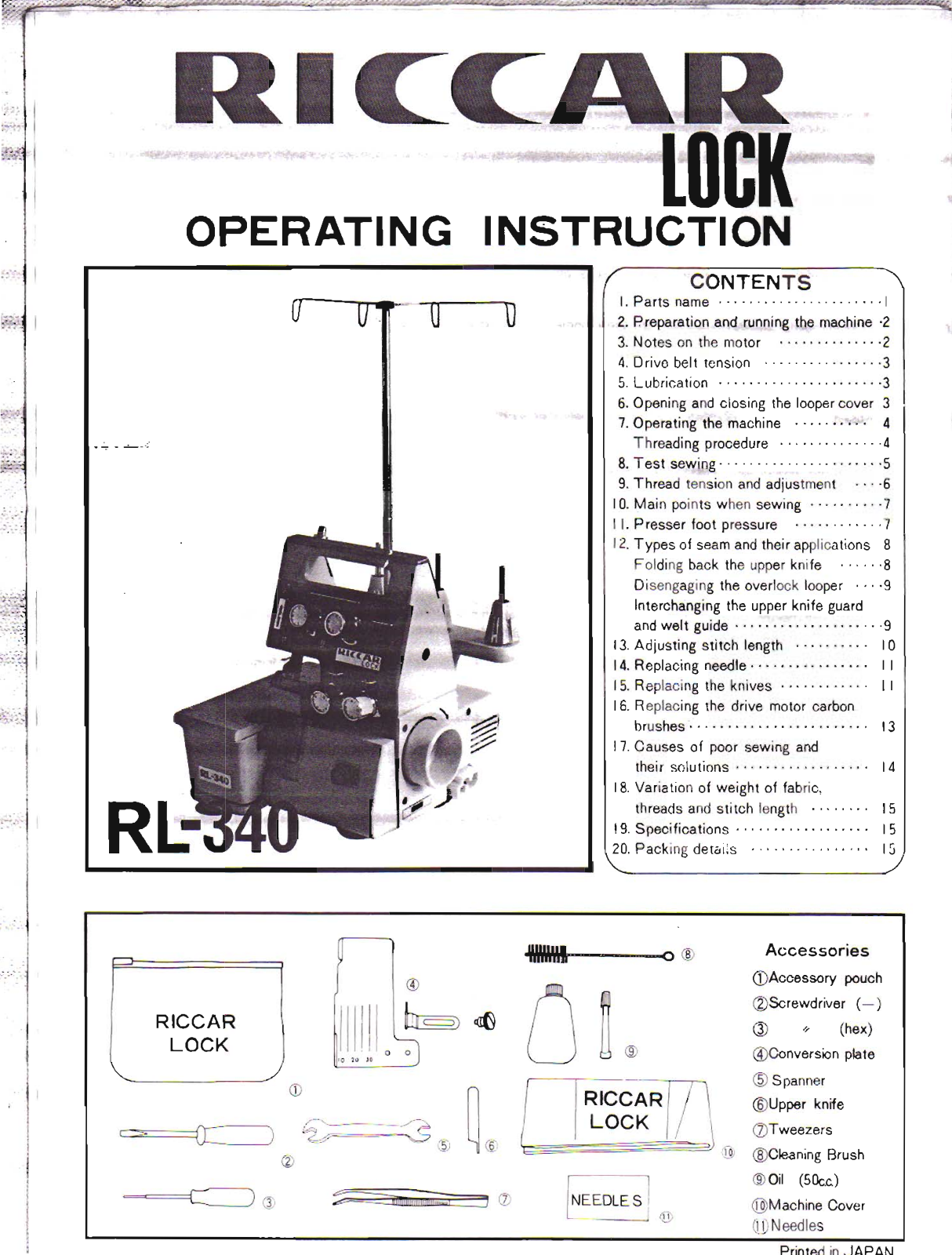 RICCAR RL340 Instruction Manual