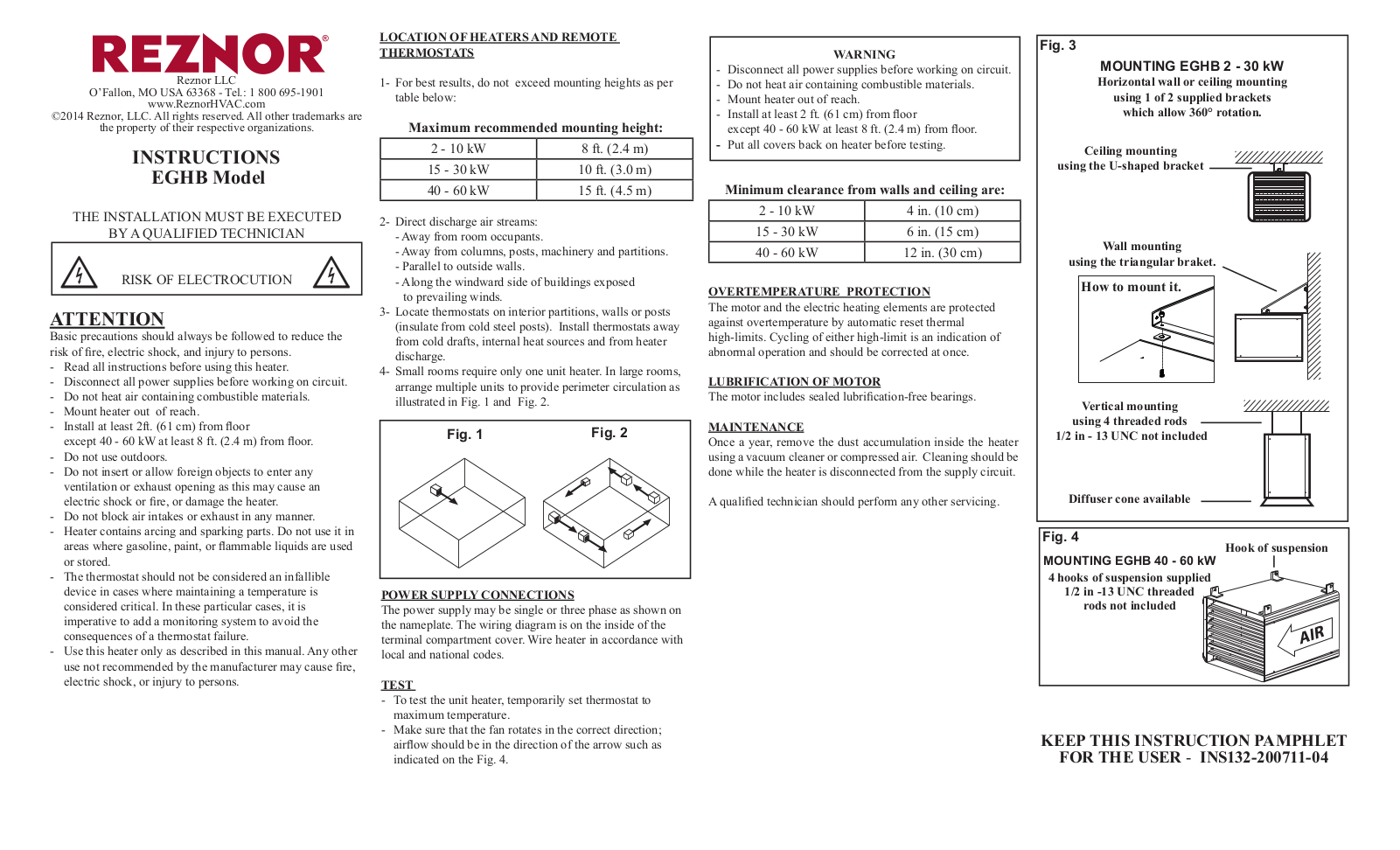 Reznor EGHB10 Installation  Manual