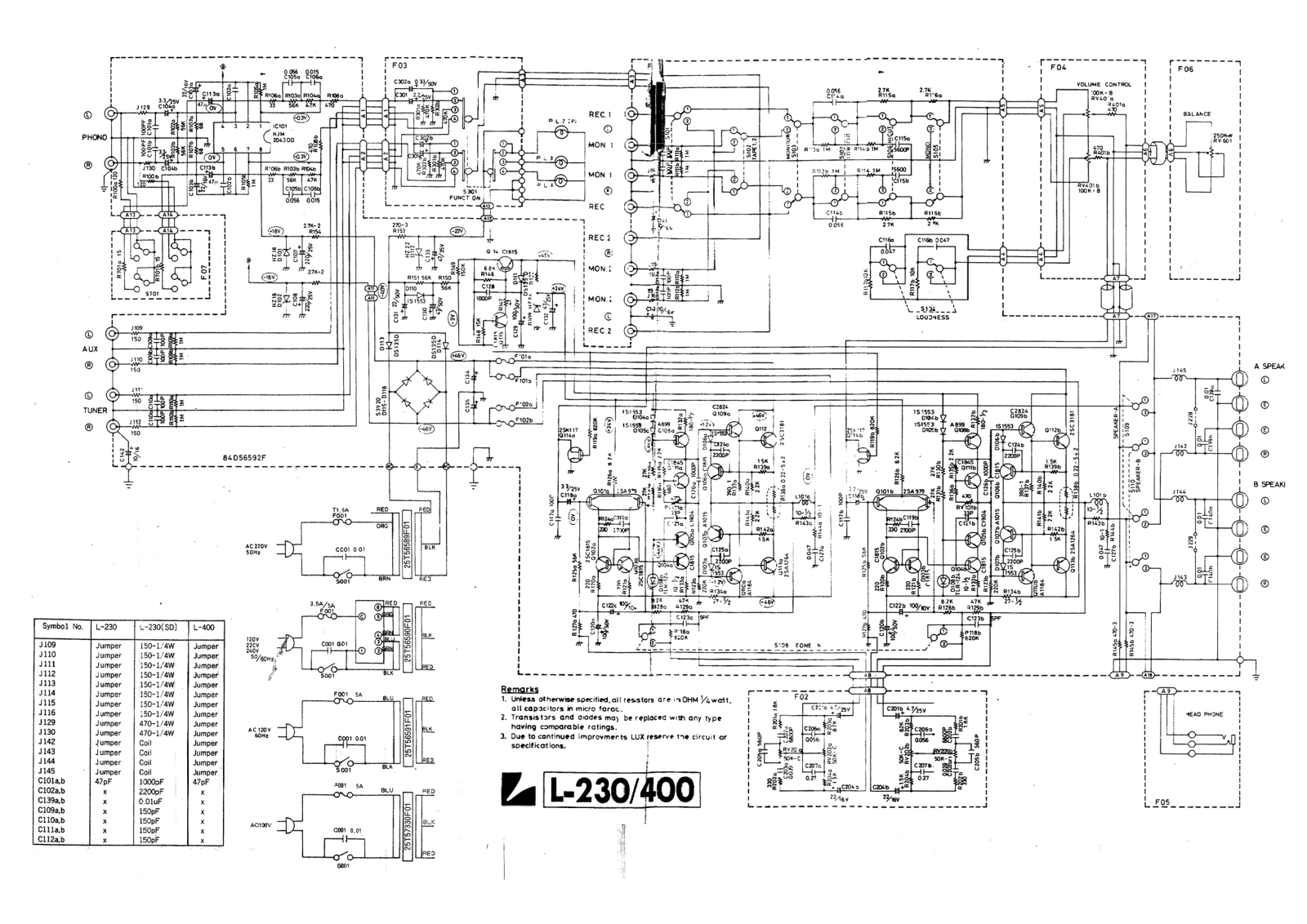 Luxman L-230, L-400 Schematic