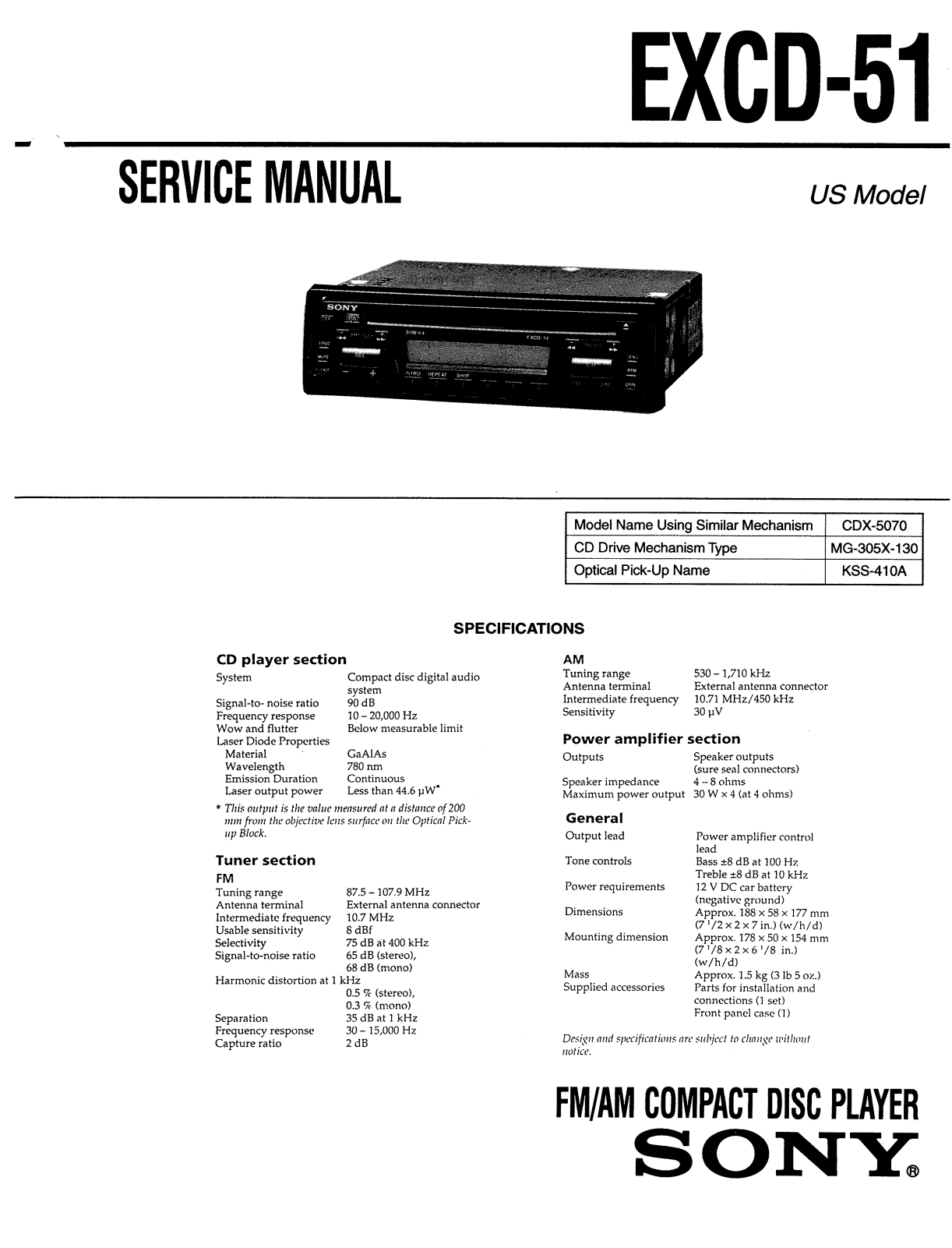 Sony EXCD-51 Service manual