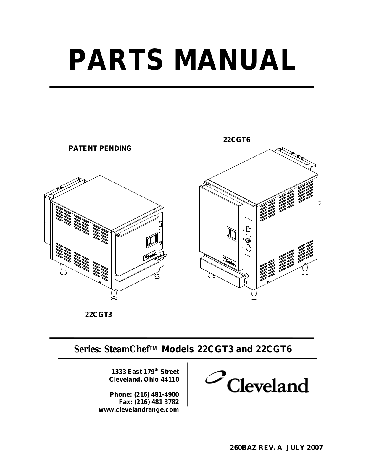 Cleveland 22CGT3 Parts List